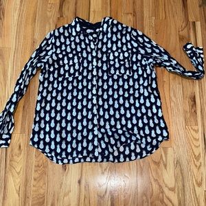 Talbots 🍍 Top in Black/Indigo & white, XL
